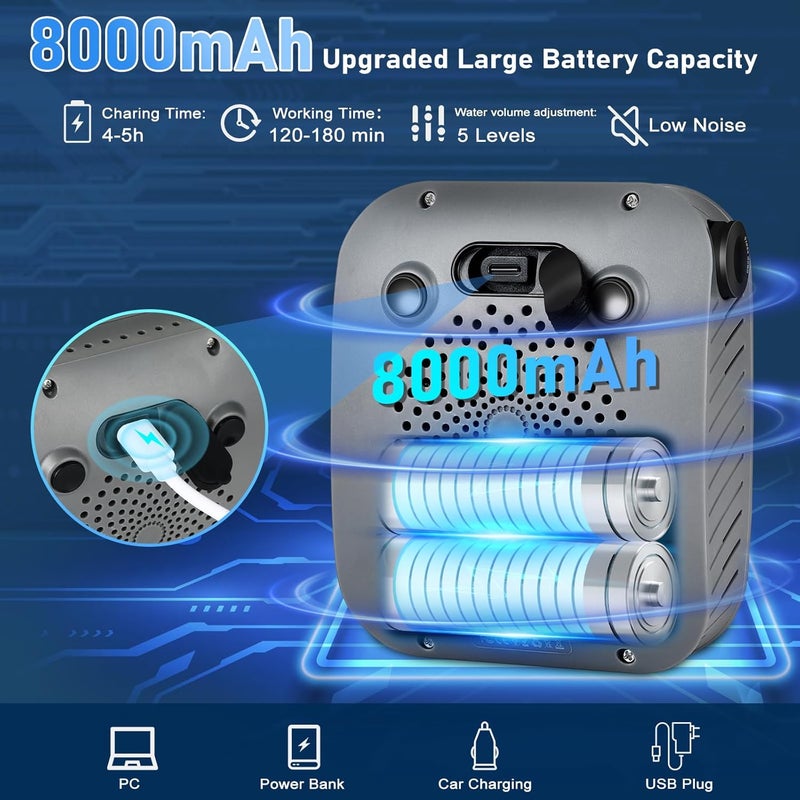 Spopal Portable Shower for Camping, [Upgraded] 8000mAh Rechargeable Camping Shower with 5 Adjustable Speeds, 4 Spray Modes, LED Display, IPX8 Waterproof Outdoor Shower Kit for Hiking, Travel, Car, Pet - Image 2